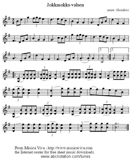 Jokkmokks-valsen - staff notation