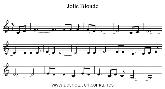 Jolie Blonde - staff notation