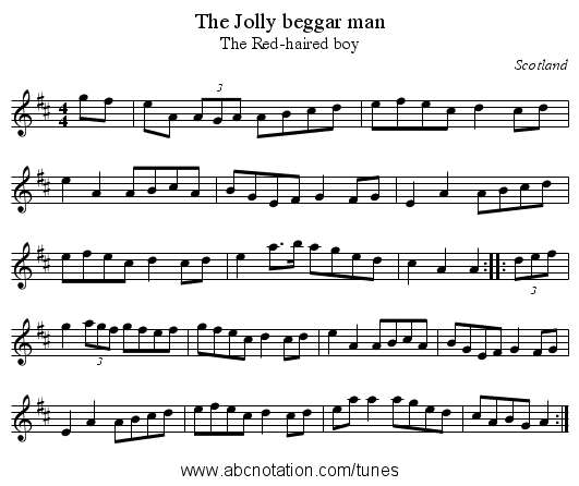 Jolly beggar man, The - staff notation