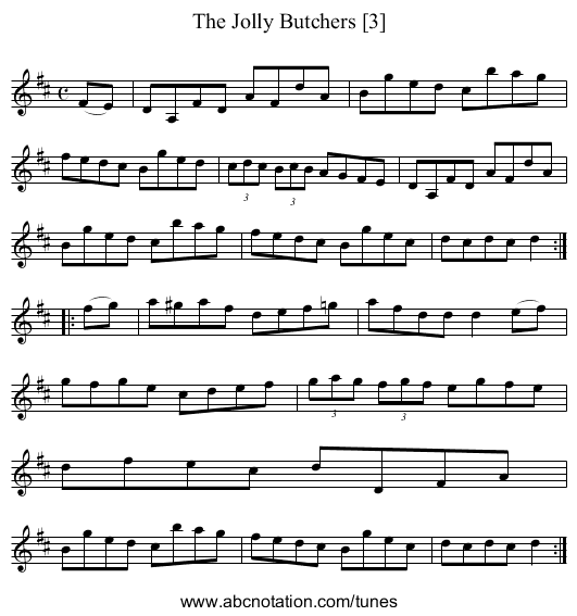 Jolly Butchers [3], The - staff notation