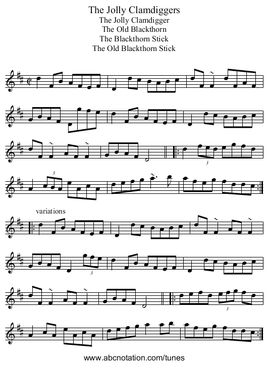 Jolly Clamdiggers, The - staff notation