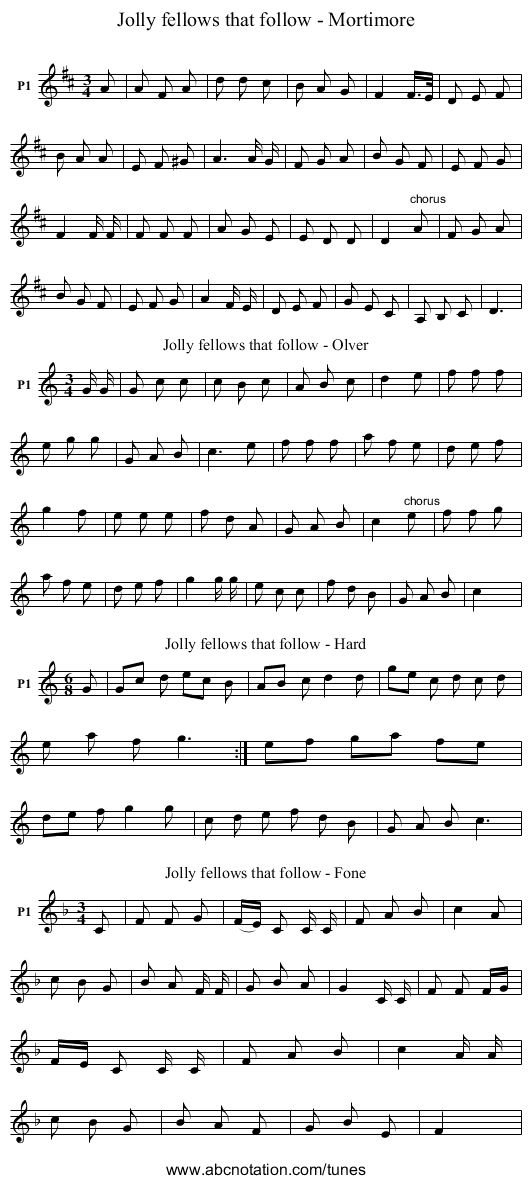 Jolly fellows that follow - Mortimore - staff notation