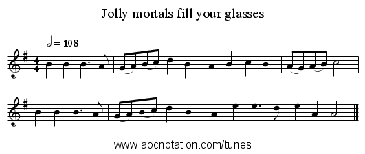 Jolly mortals fill your glasses - staff notation