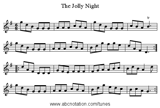 Jolly Night, The - staff notation