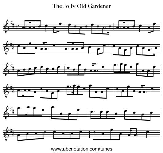 Jolly Old Gardener, The - staff notation