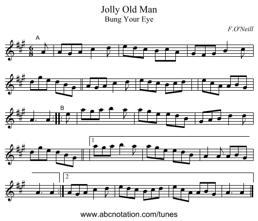 Jolly Old Man - staff notation