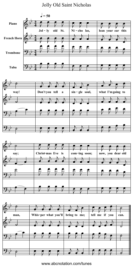 Jolly Old Saint Nicholas - staff notation
