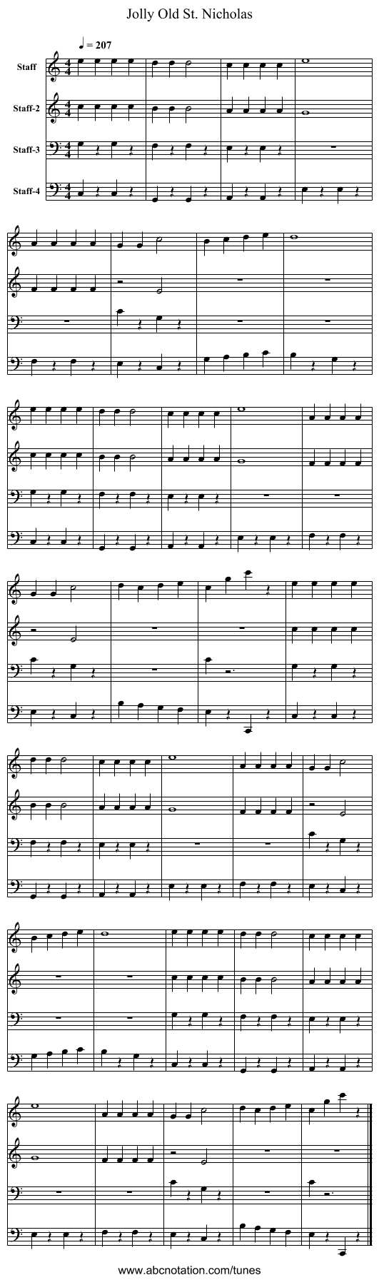 Jolly Old St. Nicholas - staff notation