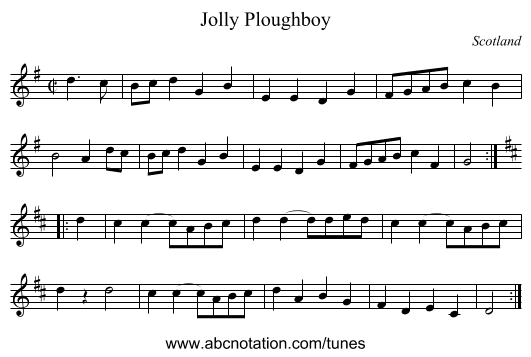 Jolly Ploughboy - staff notation