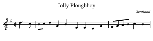Jolly Ploughboy - staff notation
