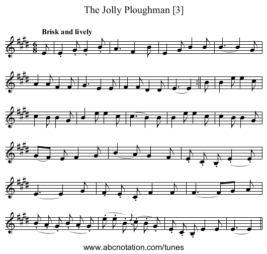 Jolly Ploughman [3], The - staff notation