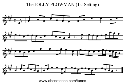 JOLLY PLOWMAN (1st Setting), The - staff notation