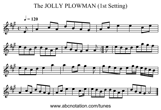 JOLLY PLOWMAN (1st Setting), The - staff notation