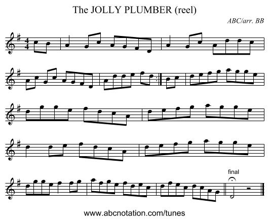 JOLLY PLUMBER (reel), The - staff notation