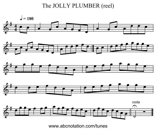 JOLLY PLUMBER (reel), The - staff notation