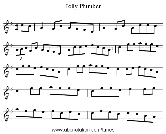 Jolly Plumber - staff notation