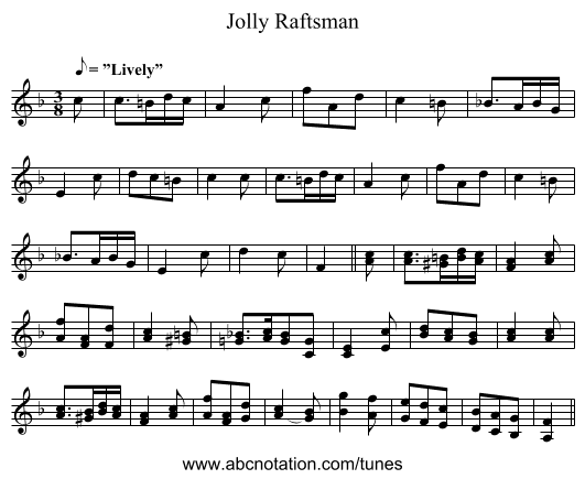 Jolly Raftsman - staff notation