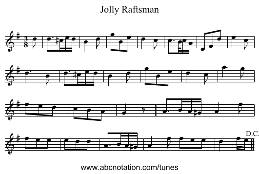 Jolly Raftsman - staff notation