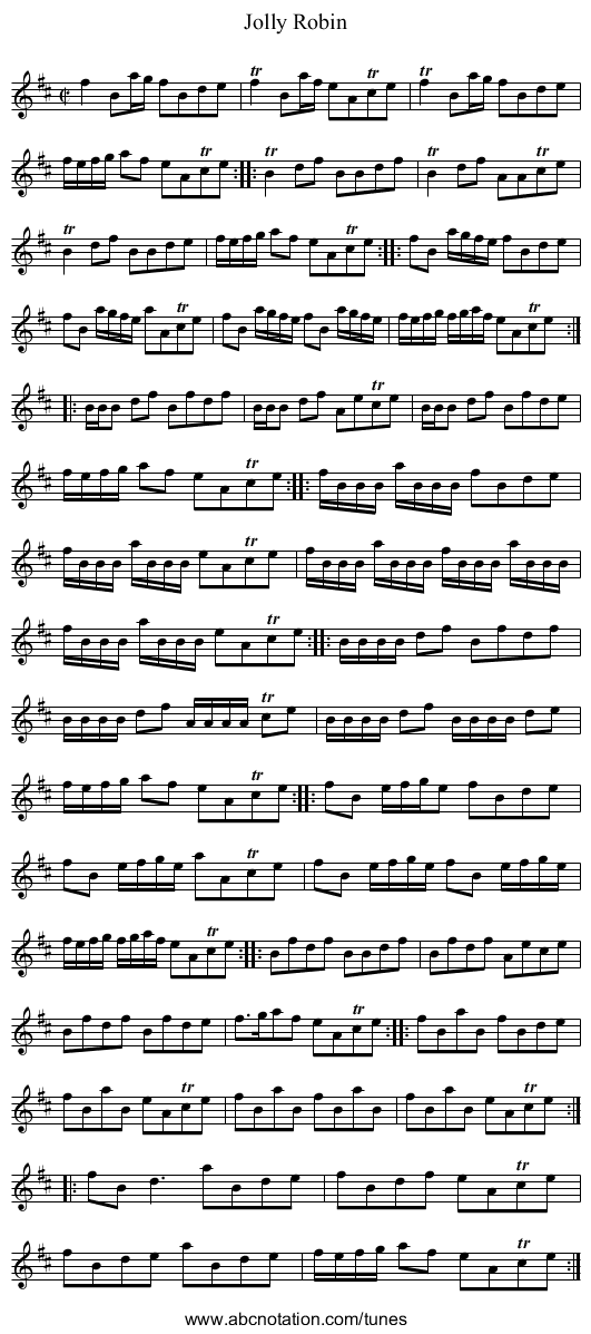 Jolly Robin - staff notation