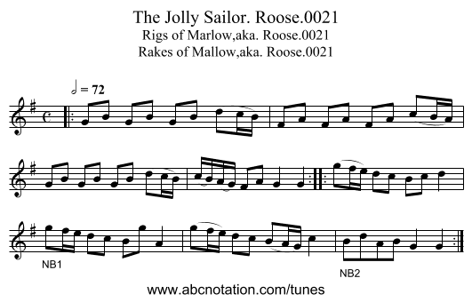 Jolly Sailor. Roose.0021, The - staff notation