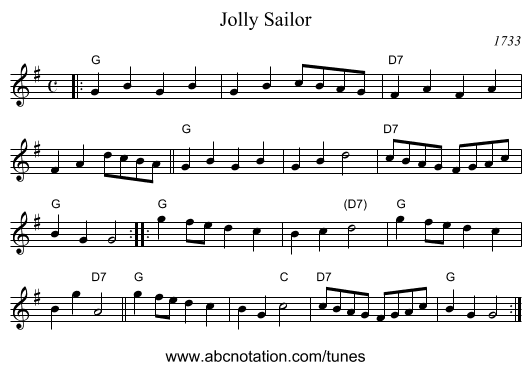 Jolly Sailor - staff notation