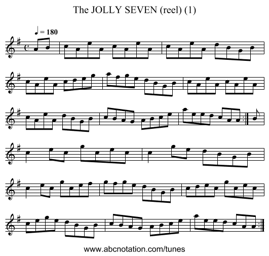 JOLLY SEVEN (reel) (1), The - staff notation