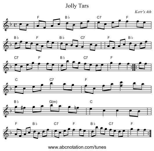Jolly Tars - staff notation