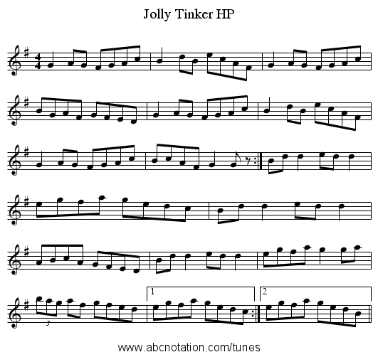 Jolly Tinker HP - staff notation