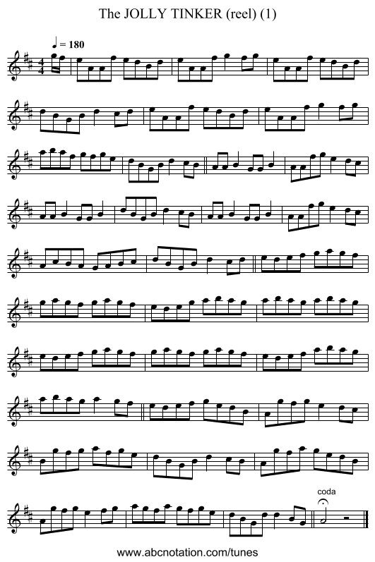 JOLLY TINKER (reel) (1), The - staff notation