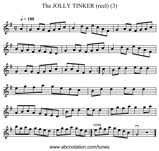 JOLLY TINKER (reel) (3), The - staff notation
