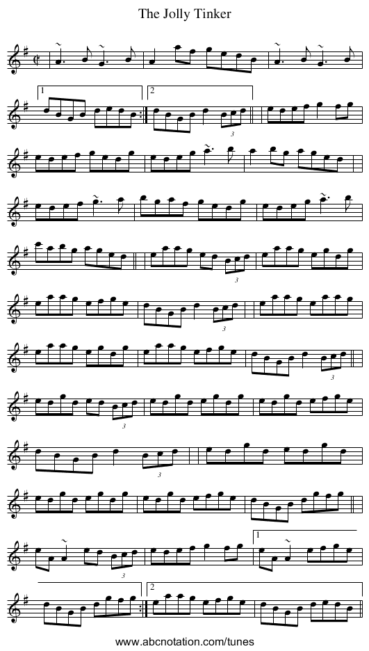 Jolly Tinker, The - staff notation