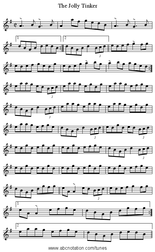 Jolly Tinker, The - staff notation