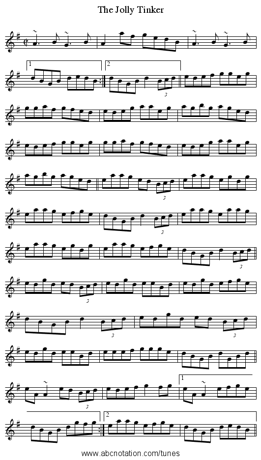 Jolly Tinker, The - staff notation