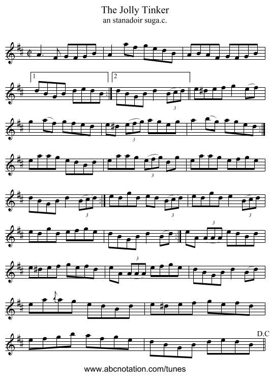 Jolly Tinker, The - staff notation
