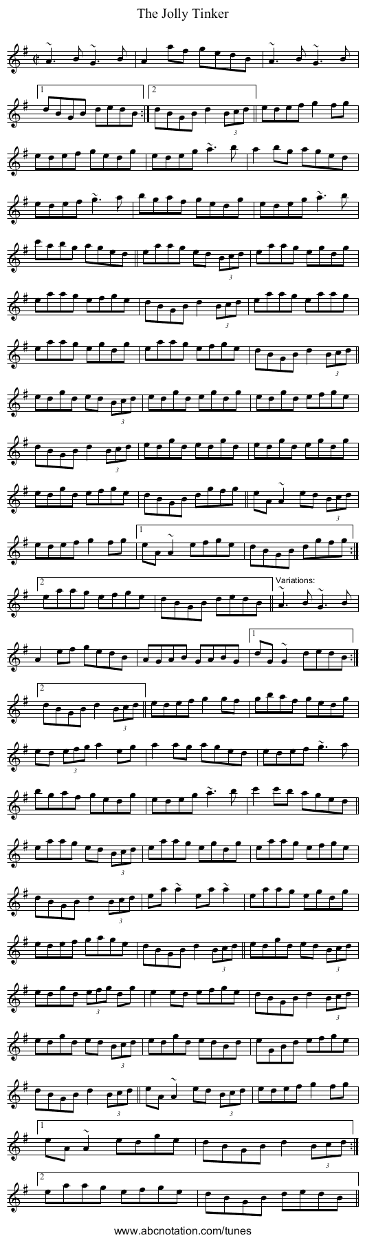 Jolly Tinker, The - staff notation