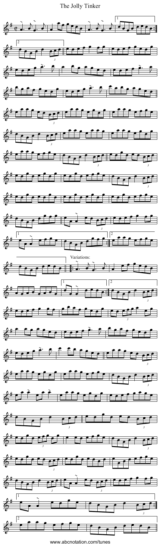 Jolly Tinker, The - staff notation