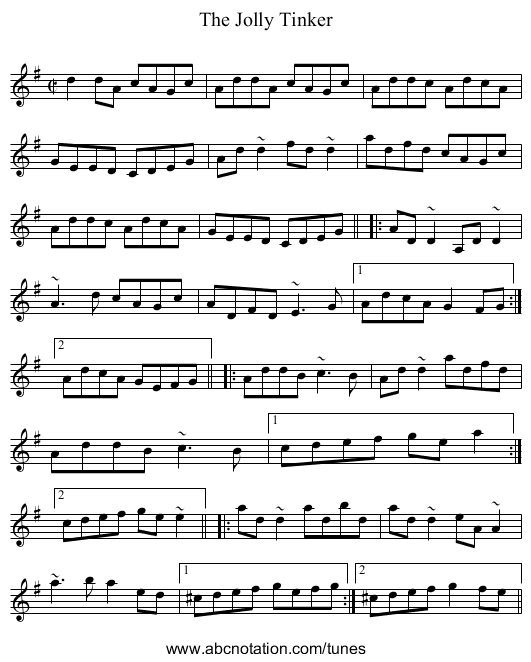 Jolly Tinker, The - staff notation
