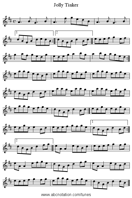 Jolly Tinker - staff notation