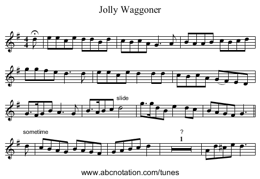 Jolly Waggoner - staff notation