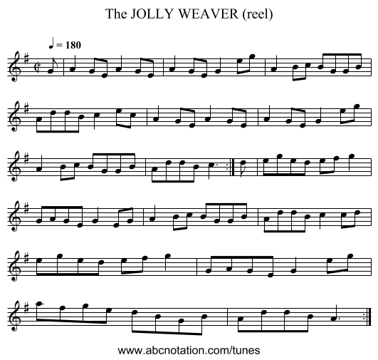 JOLLY WEAVER (reel), The - staff notation