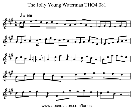 Jolly Young Waterman THO4.081, The - staff notation