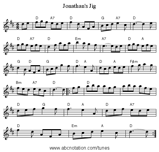 Jonathan's Jig - staff notation