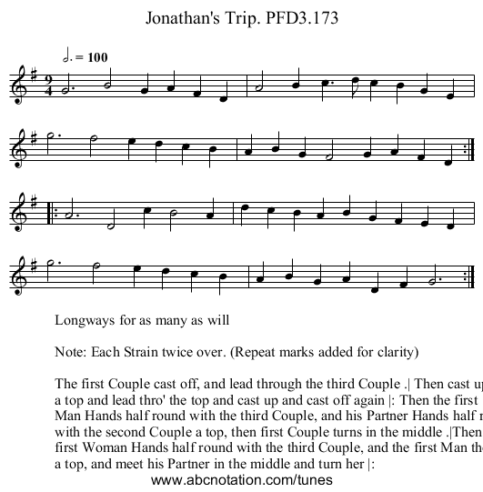 Jonathan's Trip. PFD3.173 - staff notation