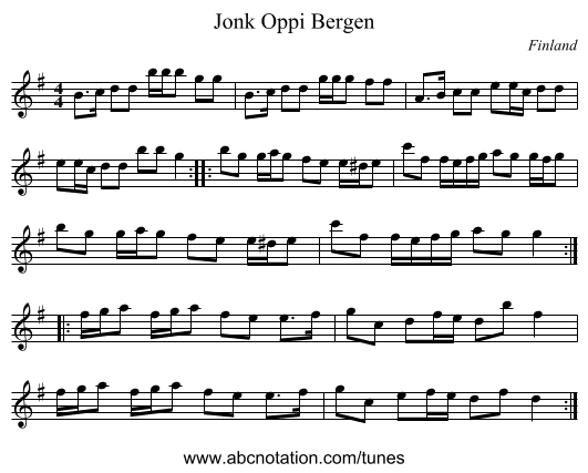 Jonk Oppi Bergen - staff notation