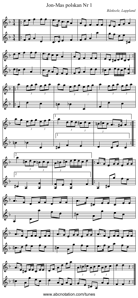Jon-Mas polskan Nr 1 - staff notation