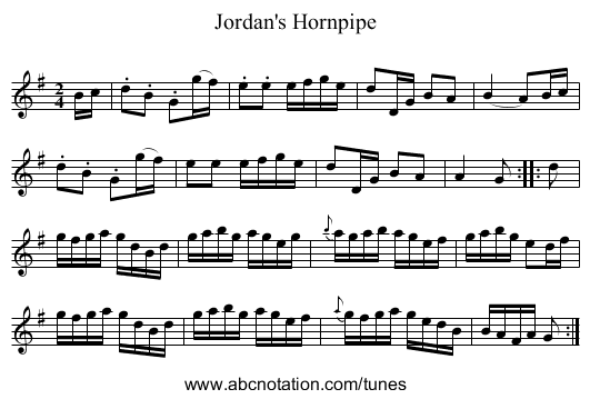 Jordan's Hornpipe - staff notation