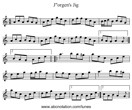 Jorgen's Jig - staff notation