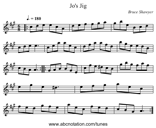 Jo's Jig - staff notation