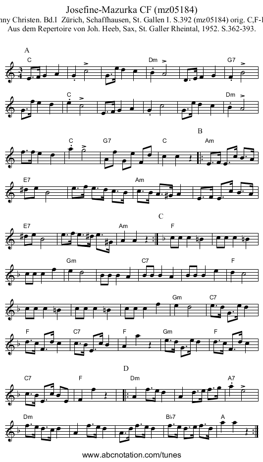 Josefine-Mazurka CF (mz05184) - staff notation