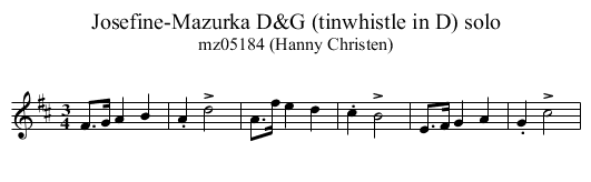Josefine-Mazurka D&G (tinwhistle in D) solo - staff notation